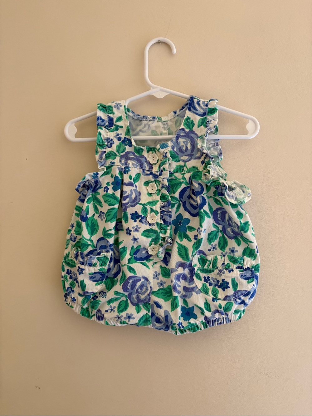 Vintage 90s Hopscotch Floral Bubble Baby Girl Size 6-9 months